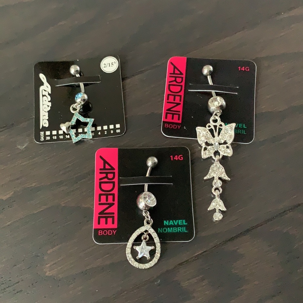 Ardene 3 NWT Dangly Steel Belly Rings